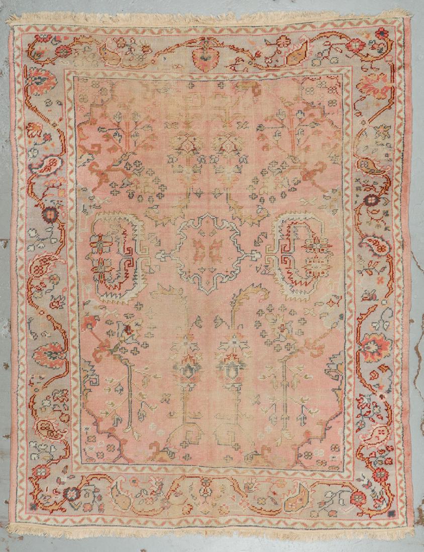 Antique Oushak Rug: 7'5'' x 9'6'': Antique Oushak Rug, Turkey, circa 1910: 7'5'' x 9'6'' (226 x 290 cm). 28 lbs. Note on terms for estimating the age of an item: Antique (100+ years). Semi-Antique (50-100 years). Vintage (20-50 years).