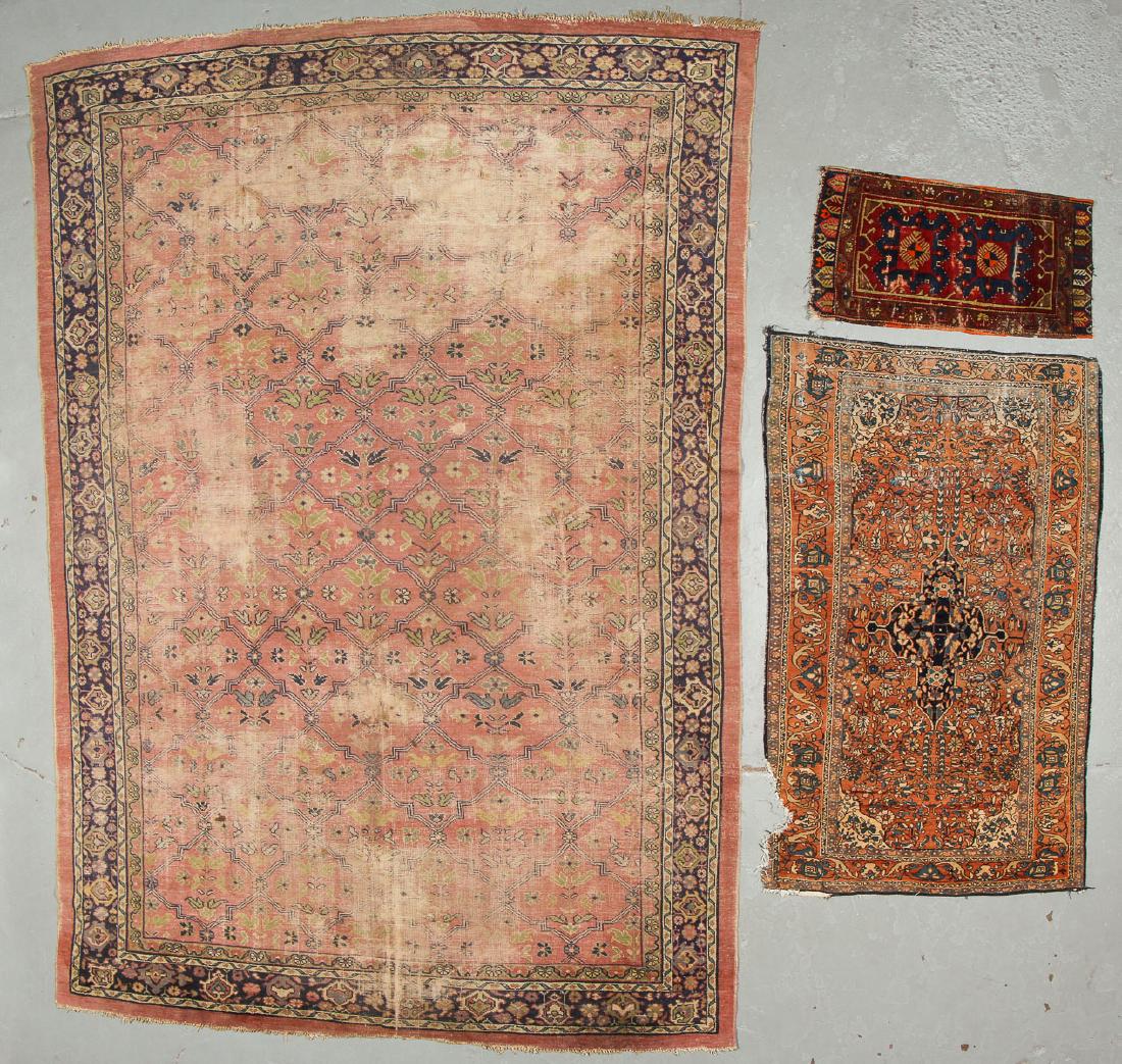 3 Antique Estate Rugs: 3 Antique Estate Rugs. Including a Mahal rug, a Ferahan Sarouk rug and a Turkish yastik. Largest: 8'3" x 12'3". 42 lbs. Note on terms for estimating the age of an item: Antique (100+ years). Semi-Anti