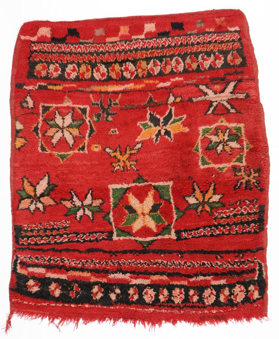 Vintage Moroccan Wool Pile Rug: 3'4'' x 3'10'': Vintage Moroccan Wool Pile Rug: 3'4'' x 3'10'' (102 x 117 cm). 7 lbs. Note on terms for estimating the age of an item: Antique (100+ years). Semi-Antique (50-100 years). Vintage (20-50 years). Modern 