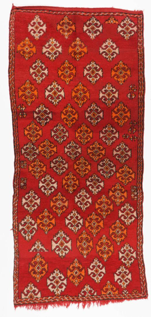 Vintage Moroccan Wool Pile Rug: 3'9'' x 8'1'': Vintage Moroccan Wool Pile Rug: 3'9'' x 8'1'' (114 x 246 cm). 14 lbs. Note on terms for estimating the age of an item: Antique (100+ years). Semi-Antique (50-100 years). Vintage (20-50 years). Modern 