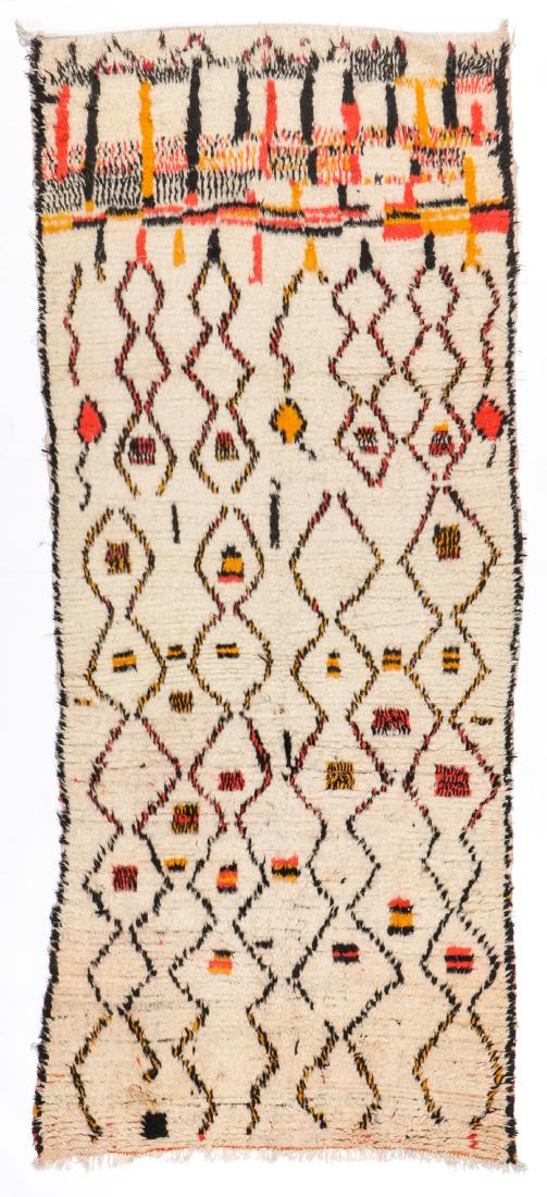 Vintage Wool Moroccan Pile Rug: 4'3'' x 10'4'': Vintage Wool Moroccan Pile Rug: 4'3'' x 10'4'' (130 x 315 cm). 15 lbs. Note on terms for estimating the age of an item: Antique (100+ years). Semi-Antique (50-100 years). Vintage (20-50 years). Modern