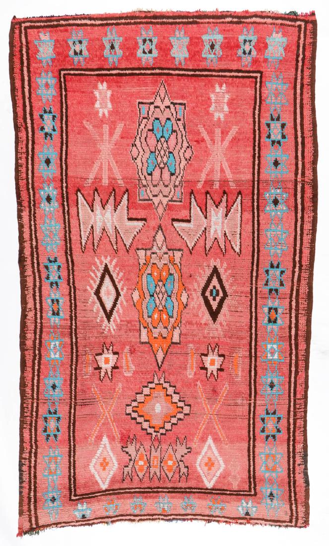 Vintage Wool Moroccan Pile Rug: 5'2'' x 9'0'': Vintage Wool Moroccan Pile Rug: 5'2'' x 9'0'' (157 x 274 cm). 14 lbs. Note on terms for estimating the age of an item: Antique (100+ years). Semi-Antique (50-100 years). Vintage (20-50 years). Modern 