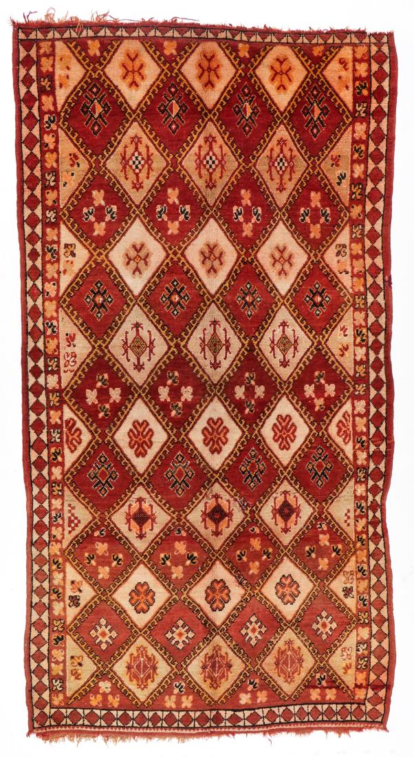 Vintage Wool Moroccan Pile Rug: 5'2'' x 10'0'': Vintage Wool Moroccan Pile Rug: 5'2'' x 10'0'' (157 x 305 cm). 29 lbs. Note on terms for estimating the age of an item: Antique (100+ years). Semi-Antique (50-100 years). Vintage (20-50 years). Modern