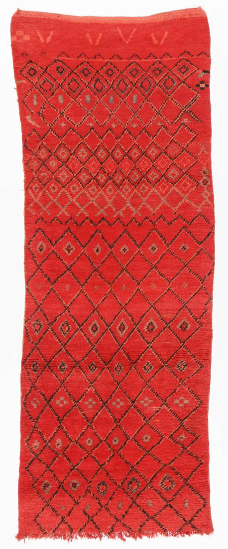 Vintage Moroccan Wool Pile Rug: 3'5'' x 9'0'': Vintage Moroccan Wool Pile Rug: 3'5'' x 9'0'' (104 x 274 cm). 12 lbs. Note on terms for estimating the age of an item: Antique (100+ years). Semi-Antique (50-100 years). Vintage (20-50 years). Modern 