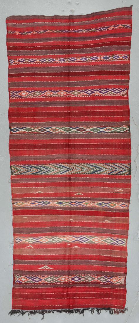 Vintage Moroccan Kilim: 5'1'' x 12'5'': Vintage Moroccan Kilim: 5'1'' x 12'5'' (155 x 378 cm). 14 lbs. Note on terms for estimating the age of an item: Antique (100+ years). Semi-Antique (50-100 years). Vintage (20-50 years). Modern (up to 
