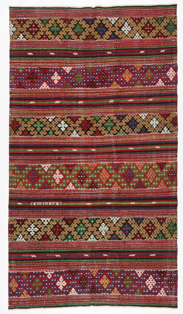 Semi-Antique Anatolian Kilim, Turkey: 6'2'' x 11'0'': Semi-Antique Anatolian Kilim, Turkey: 6'2'' x 11'0'' (188 x 335 cm). 25 lbs. Wool, mid 20th c. Note on terms for estimating the age of an item: Antique (100+ years). Semi-Antique (50-100 years). Vinta