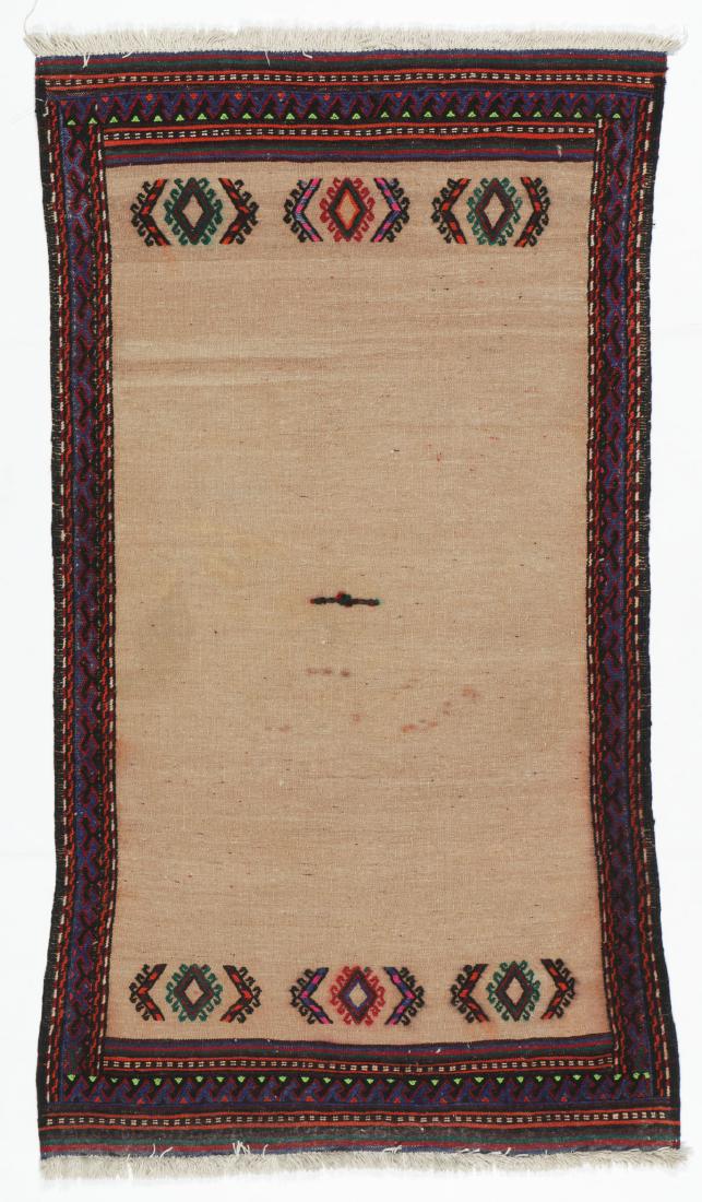 Vintage Sofreh Kilim, Persia: 3'2'' x 5'8'': Vintage Sofreh Kilim, Persia: 3'2'' x 5'8'' (97 x 173 cm). 6 lbs. Note on terms for estimating the age of an item: Antique (100+ years). Semi-Antique (50-100 years). Vintage (20-50 years). Modern (up 