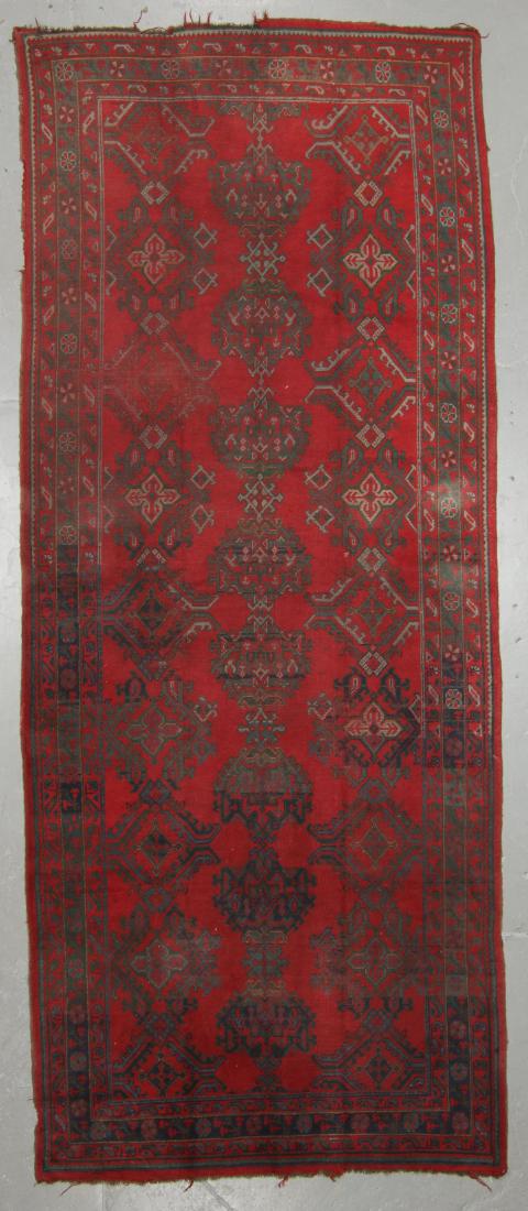 Antique Oushak Rug, Turkey: 7'3'' x 17'8'': Antique Oushak Rug, Turkey: 7'3'' x 17'8'' (221 x 538 cm). 59 lbs. Note on terms for estimating the age of an item: Antique (100+ years). Semi-Antique (50-100 years). Vintage (20-50 years). Modern (up
