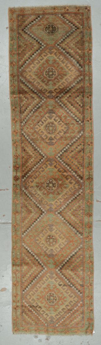 Semi-Antique Anatolian Long Rug, Turkey: 2'8'' x 10'7'': Semi-Antique Anatolian Long Rug, Turkey: 2'8'' x 10'7'' (81 x 323 cm). 14 lbs. Note on terms for estimating the age of an item: Antique (100+ years). Semi-Antique (50-100 years). Vintage (20-50 years)