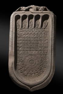 Massive Carved Stone Burmese Buddha "Footprint": Massive Carved Stone Burmese Buddha "Footprint," Early 20th C. Size: 70'' x 38'' x 5'' (178 x 97 x 13 cm). Private Loveland, Colorado collection. PLEASE NOTE: PICK UP LOCATION FOR THIS LOT IS