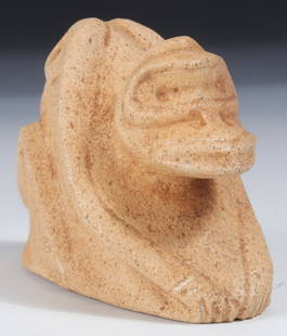 Taino Cemi/Stamp Depicting Human to Frog Transition: Taino Tan Stone Cemi/Stamp Depicting Human to Frog Transition (1000-1500 CE). Cemis are ceremonial devices used for ritual display. Though the base is highly decorated with an engraved Anthropic