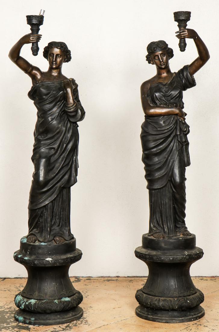 Pair of Life-Size Bronze Statues: Woman with Torch on (1 of 8)