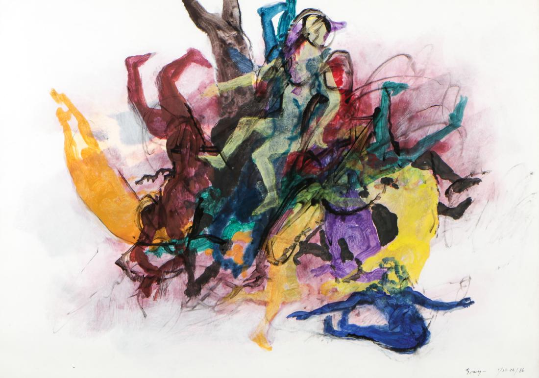 Cleve Gray (1918-2004) "Resurrection Series" Painting: Cleve Gray (American, 1918-2004) "Resurrection Series", 1986, Acrylic painting on paper, signed, dated and framed. Size: 27.5'' x 39'', 70 x 99 cm (sheet); 30'' x 41'', 76 x 104 cm (frame).