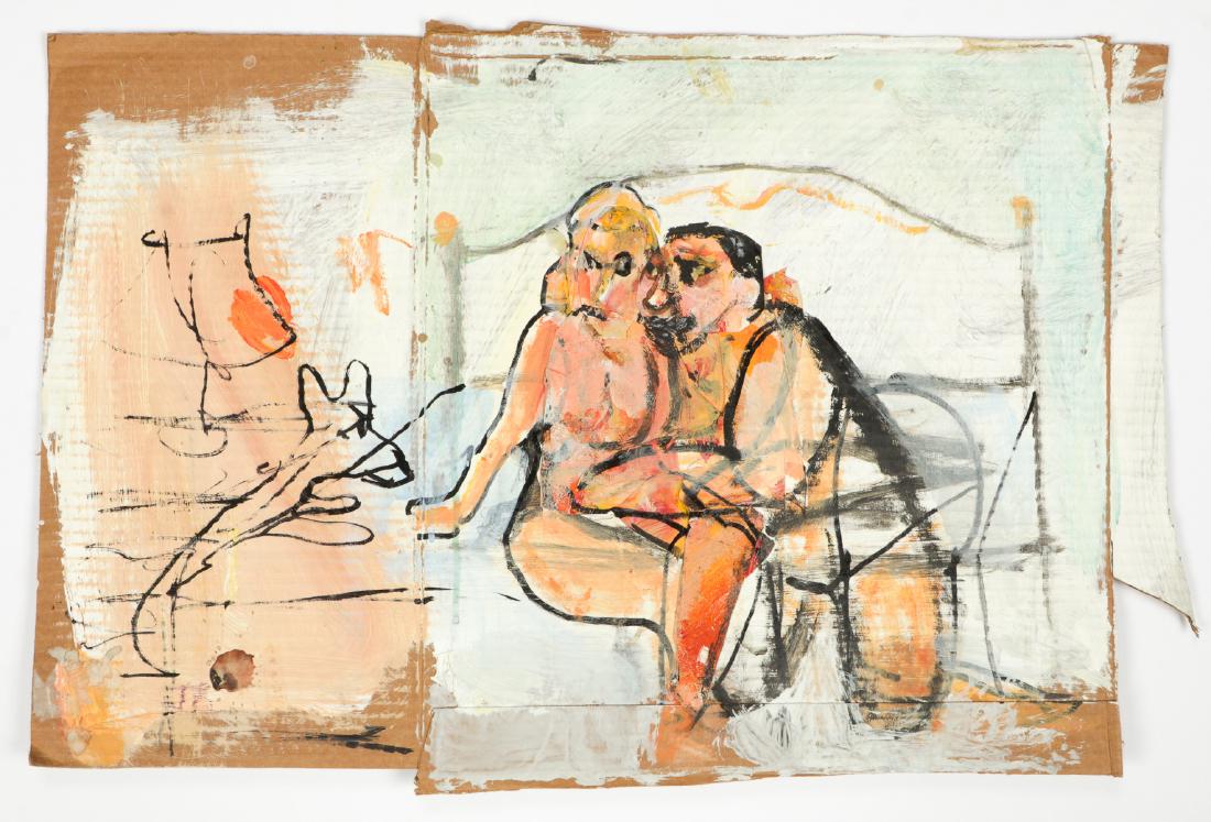 Jim Bloom (b. 1968) Mixed Media Painting: Jim Bloom (American, b. 1968) Mixed Media Painting, Untitled, Nude Figures. Size: 27'' x 18'', 69 x 46 cm (board).