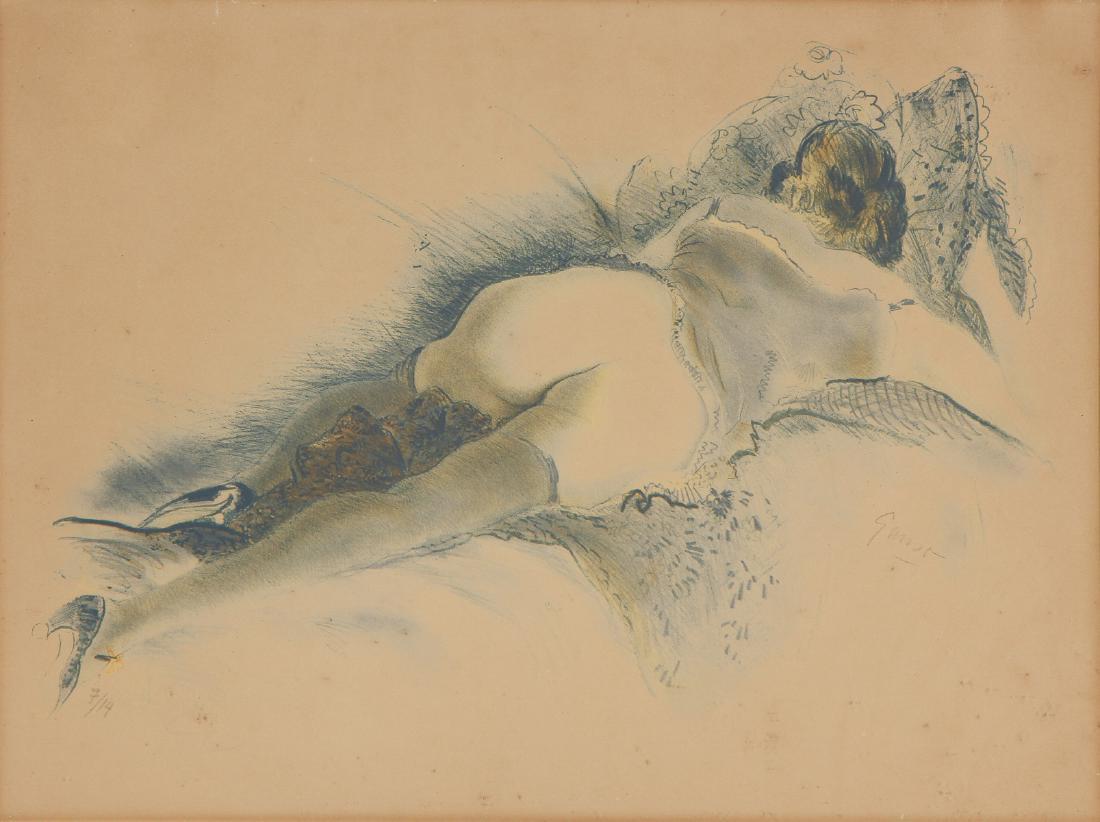 Emil Ganso (1895-1941) Lithograph: Emil Ganso (1895-1941) Reclining Nude, lithograph, signed and numbered, from an edition of 14. Framed. Size: 14.75'' x 19.75'', 37 x 50 cm (sight); 23'' x 28'', 58 x 71 cm (frame).