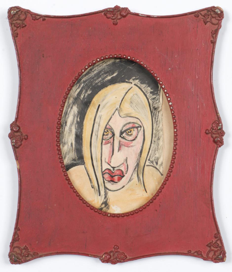 Jon Serl (1894-1993) "Yellow Hair": Jon Serl (American/California, 1894-1993) "Yellow Hair", mixed media painting on paper, signed. Framed. Provenance: Ex. Collection of Dominican Sisters, Flintridge Sacred Heart Academy, California. Si