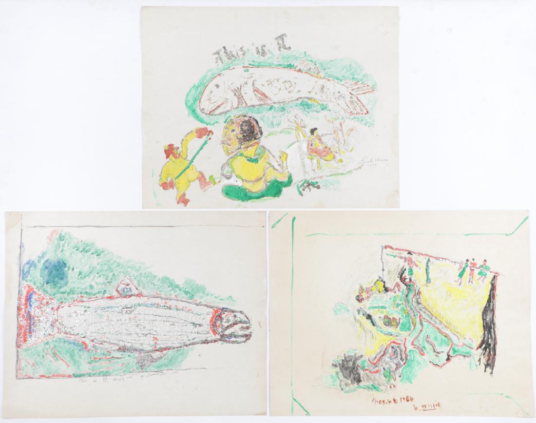 Luster Willis (American, 20th c.) 3 Works on Paper: Luster Willis (American, 20th c.) 3 Works, each Mixed Media on paper, each signed. Unframed. Size: 22'' x 28'', 56 x 71 cm (each sheet).