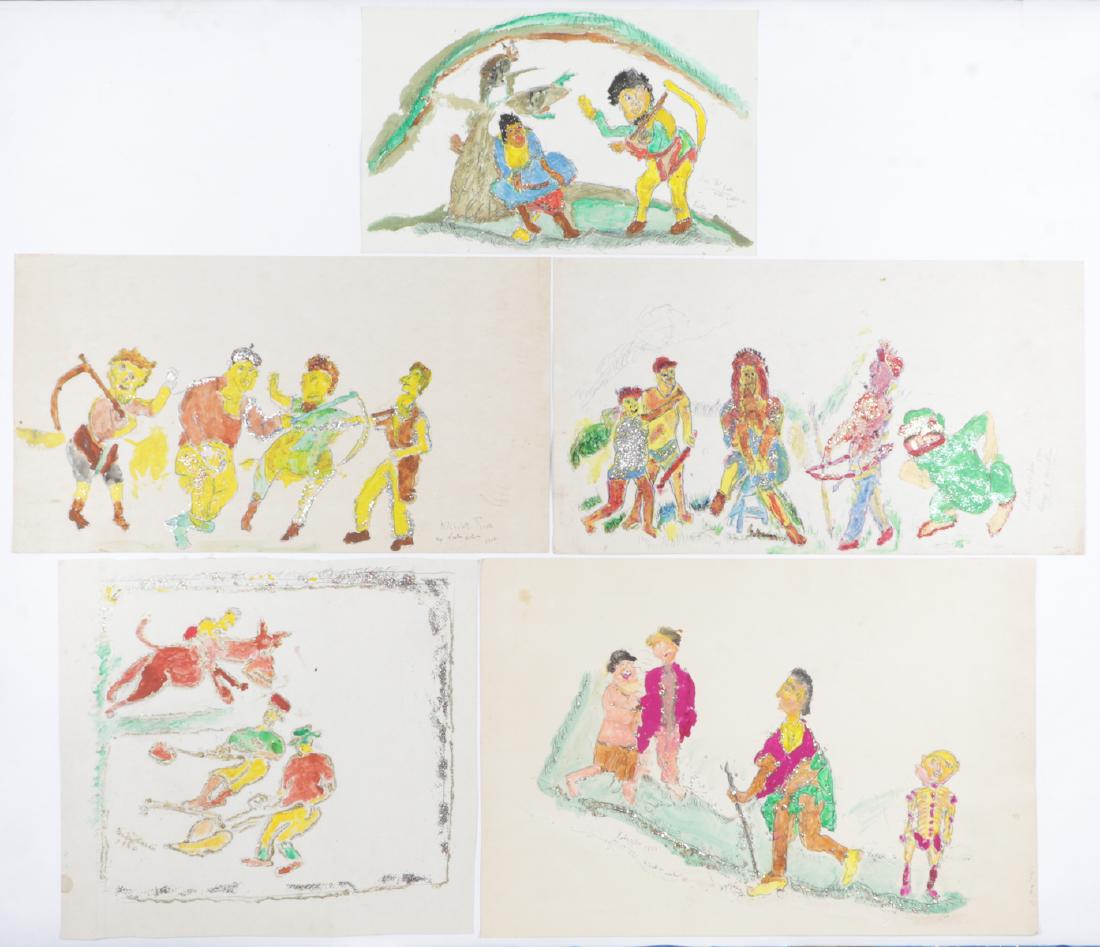 Luster Willis (20th c.) 5 Works on Paper: Luster Willis (American, 20th c.) 5 Works, each Mixed Media on Paper, 1980's, each signed. Unframed. Ranging in size from 19'' x 25'', 48 x 64 cm (sheet) to 12.5'' x 20'', 32 x 51 cm (sheet).