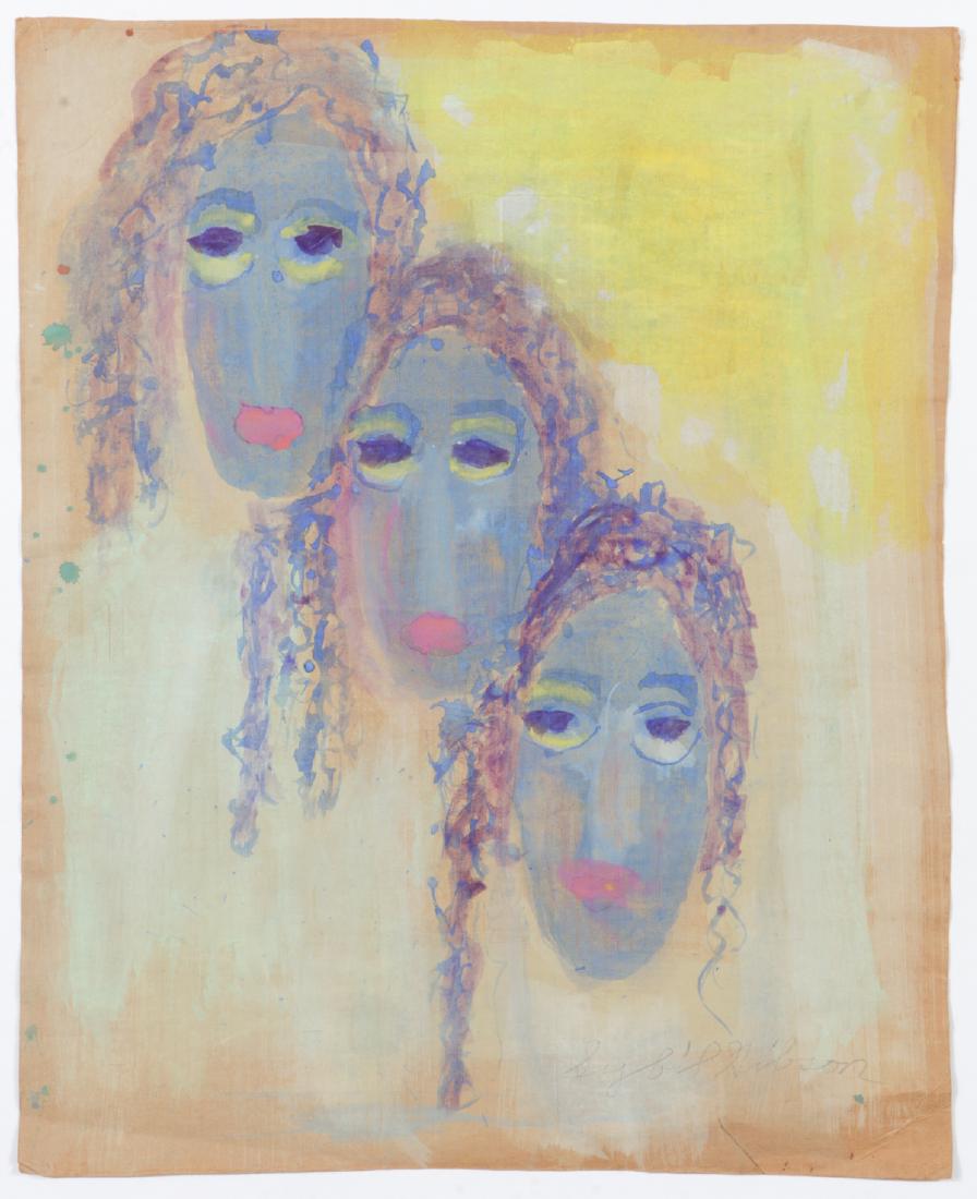 Sybil Gibson (1908-1995) Mixed Media, 26'' x 21.75'': Sybil Gibson (American, 1908-1995) 3 Faces. Mixed Media Painting on paper, signed. Unframed. Size: 26'' x 21.75'', 66 x 55 cm (sheet).