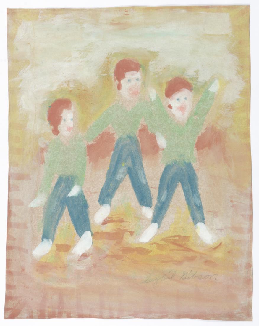 Sybil Gibson (1908-1995) Mixed Media, 30'' x 23.5'': Sybil Gibson (American, 1908-1995) 3 Dancing Figures. Mixed Media Painting on paper, signed. Unframed. Size: 30'' x 23.5'', 76 x 60 cm (sheet).