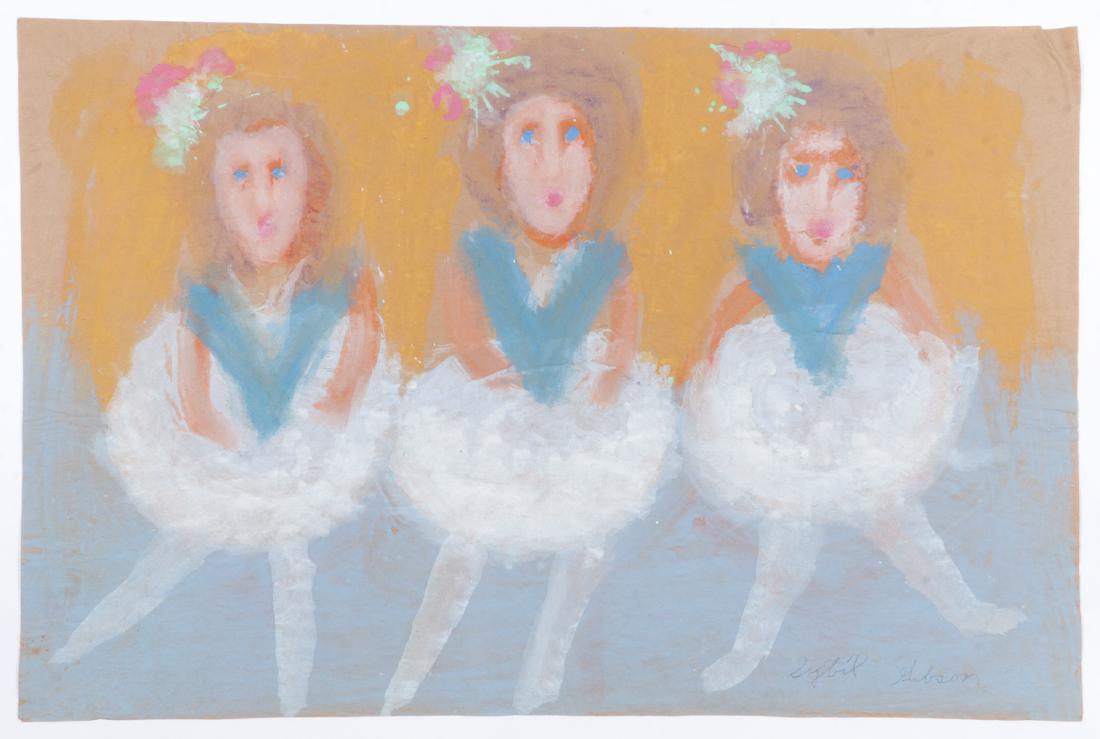 Sybil Gibson (1908-1995) Mixed Media, 23.75'' x 36'': Sybil Gibson (American, 1908-1995) 3 Ballerinas. Mixed Media Painting on paper, signed. Unframed. Size: 23.75'' x 36'', 60 x 91 cm (sheet).
