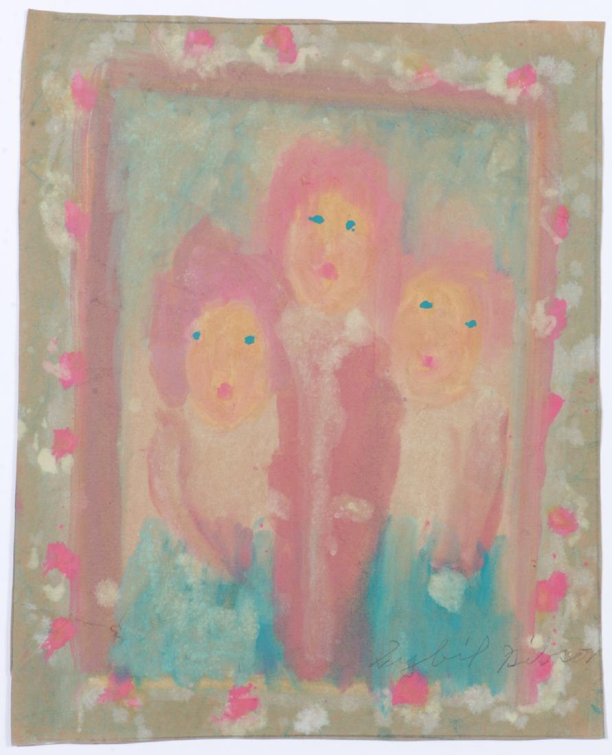 Sybil Gibson (1908-1995) Mixed Media, 21'' x 17'': Sybil Gibson (American, 1908-1995) Mother and Daughters. Mixed Media Painting on paper, signed. Unframed. Size: 21'' x 17'', 53 x 43 cm (sheet).