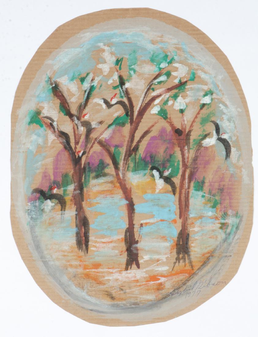 Sybil Gibson (1908-1995) "I must admit I like it",: Sybil Gibson (American, 1908-1995) "I must admit I like it", 1977, Mixed Media Painting on paper, signed. Unframed. Size: 22.25'' x 17'', 57 x 43 cm (sheet).