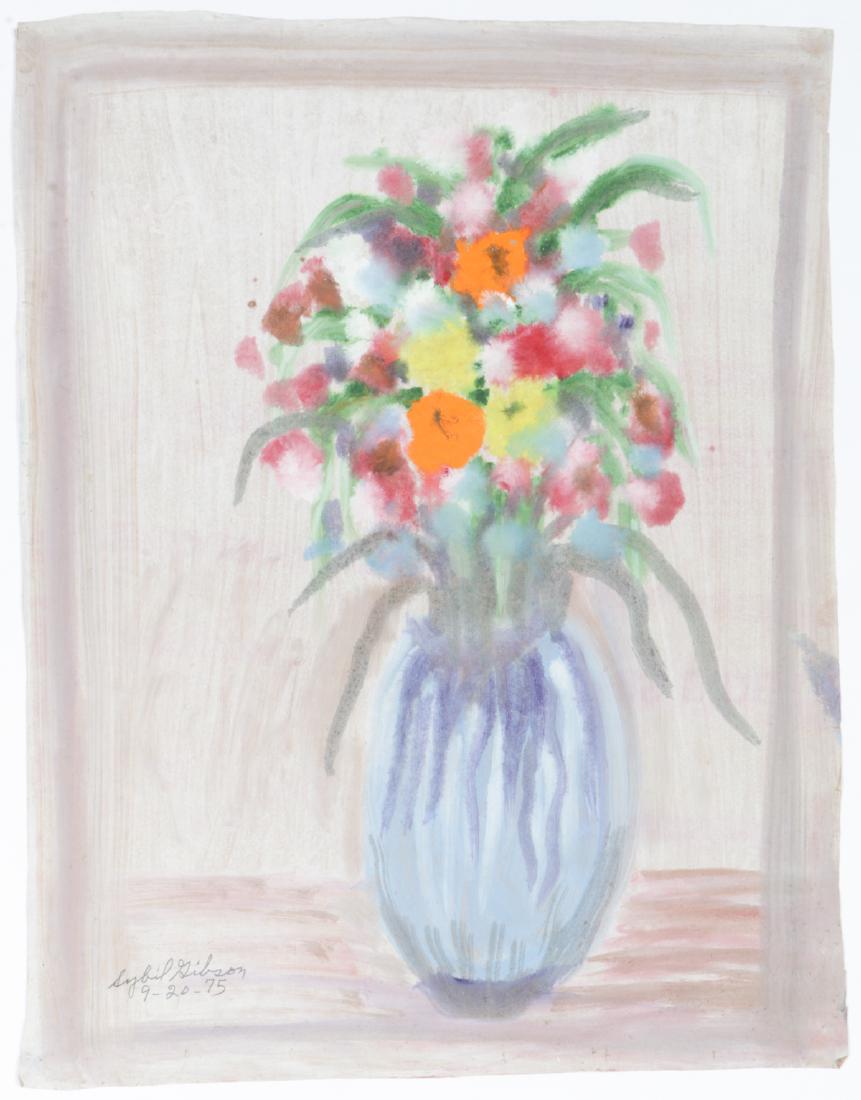 Sybil Gibson (1908-1995) "Colorful Still Life", 1975,: Sybil Gibson (American, 1908-1995) "Colorful Still Life", 1975, Mixed Media Painting on paper, signed. Unframed. Size: 25.5'' x 19.25'', 65 x 49 cm (sheet).