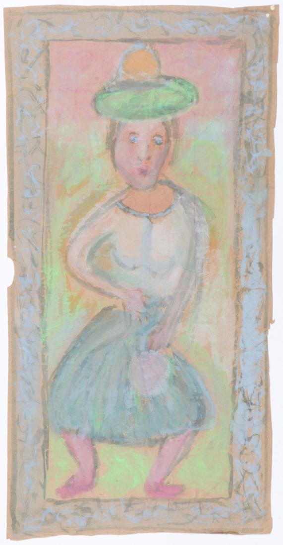 Sybil Gibson (1908-1995) Mixed Media, 37'' x 18.75'': Sybil Gibson (American, 1908-1995) Portrait of a Woman. Mixed Media Painting on paper, signed. Unframed. Size: 37'' x 18.75'', 94 x 48 cm (sheet).