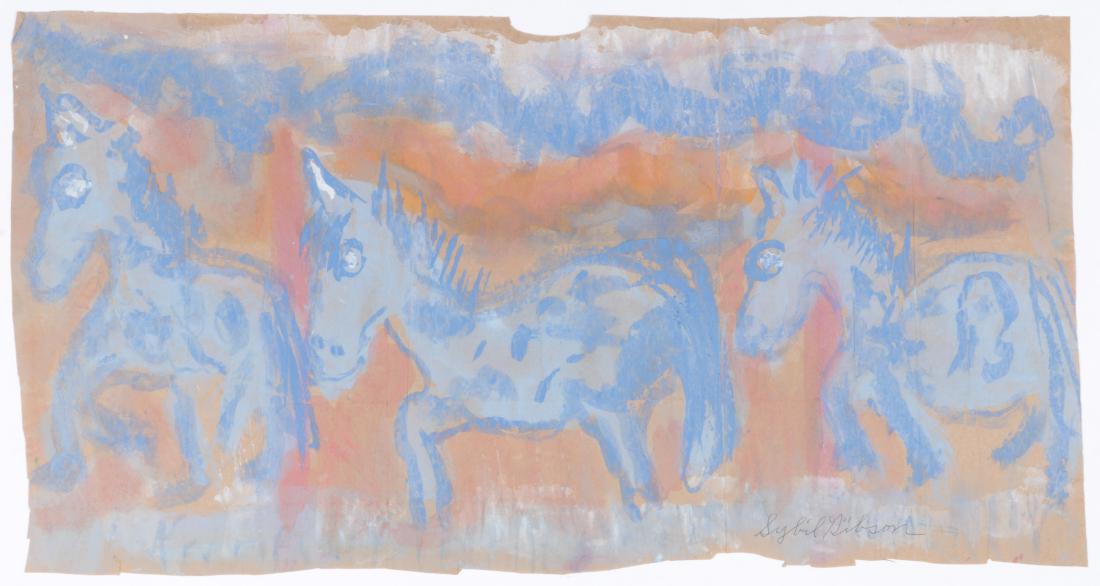 Sybil Gibson (1908-1995) Mixed Media, 19.5'' x 36.5'': Sybil Gibson (American, 1908-1995) 3 Horses. Mixed Media Painting on paper, signed. Unframed. Size: 19.5'' x 36.5'', 50 x 93 cm (sheet).