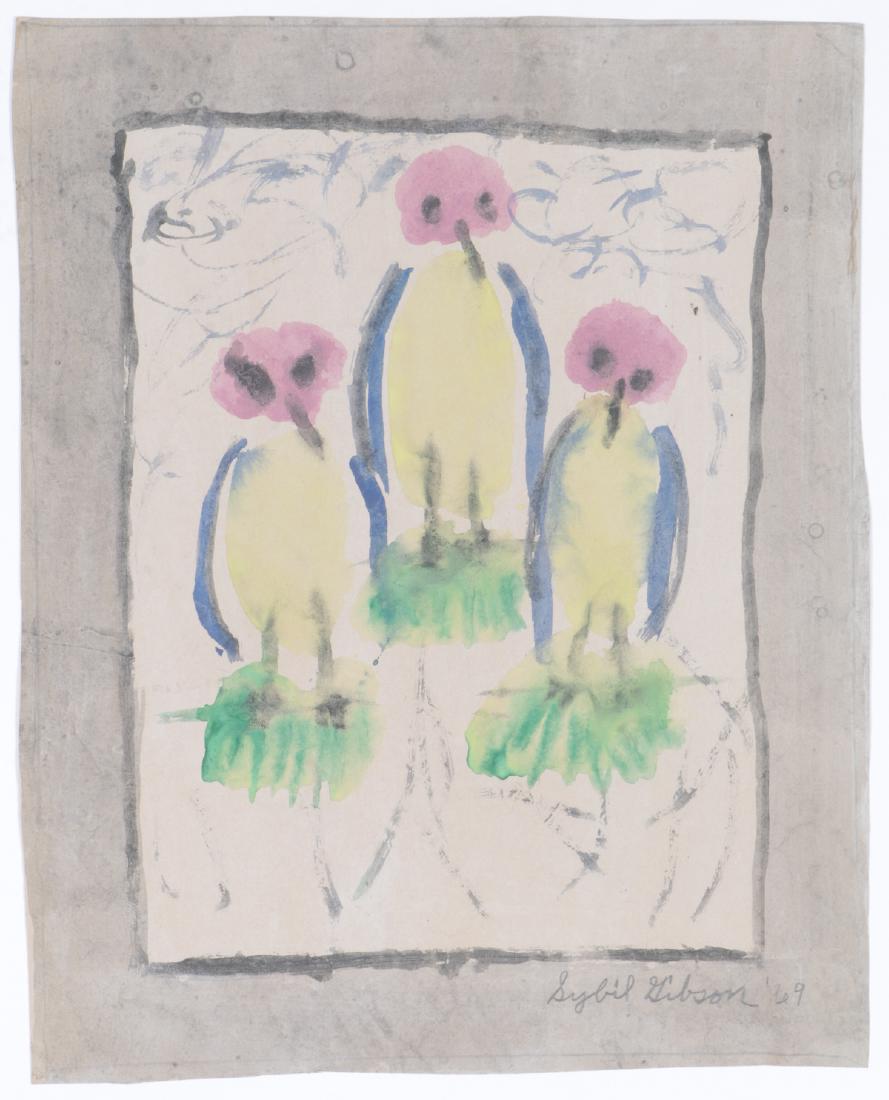 Sybil Gibson (1908-1995) "Sybil States a Lesson in: Sybil Gibson (American, 1908-1995) "Sybil States a Lesson in Beginning Art", 1969, Mixed Media Painting on paper, signed. Unframed. Size: 20.75'' x 16.75'', 53 x 43 cm (sheet).