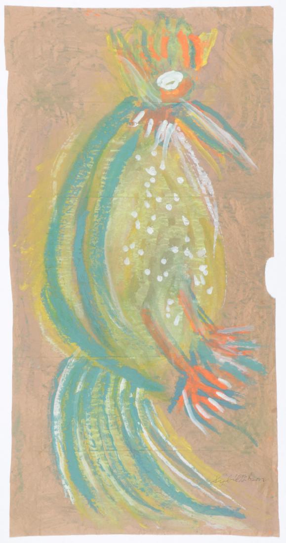 Sybil Gibson (1908-1995) Mixed Media, 37.5'' x 19.25'': Sybil Gibson (American, 1908-1995) Exotic Bird. Mixed Media Painting on paper, signed. Unframed. Size: 37.5'' x 19.25'', 95 x 49 cm (sheet).
