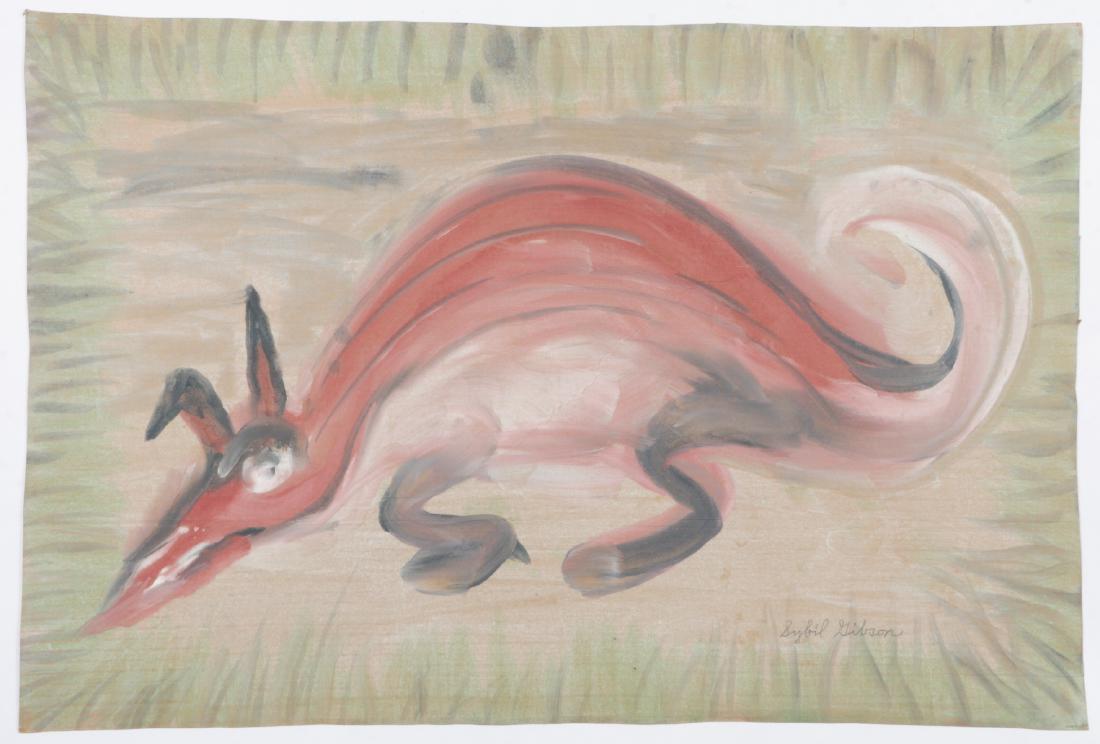 Sybil Gibson (1908-1995) "Last of the Species", 24.25'': Sybil Gibson (American, 1908-1995) "Last of the Species", Mixed Media Painting on paper, signed. Unframed. Size: 24.25'' x 36.25'', 62 x 92 cm (sheet).