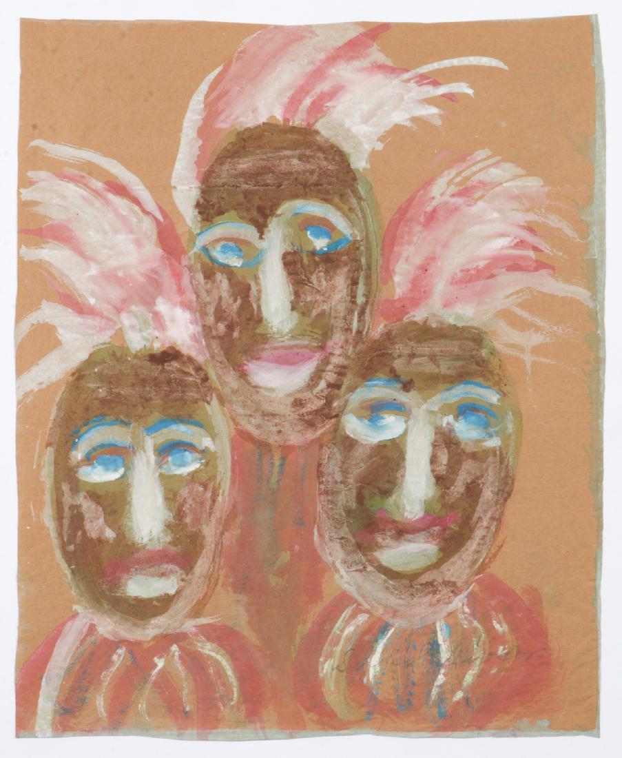 Sybil Gibson (1908-1995) Mixed Media, 21.5'' x 17.5'': Sybil Gibson (American, 1908-1995) Portrait of 3 Figures. Mixed Media Painting on paper, signed. Unframed. Size: 21.5'' x 17.5'', 55 x 44 cm (sheet).