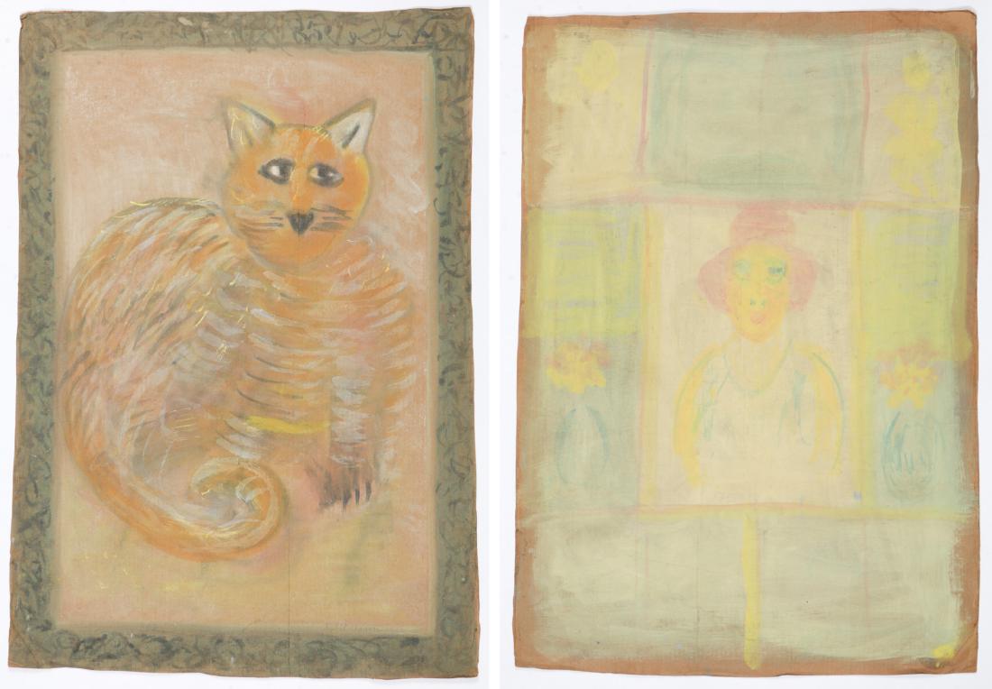 Sybil Gibson (1908-1995) Double-Sided Mixed Media,: Sybil Gibson (American, 1908-1995) Double-Sided Mixed Media Painting on paper, signed. Unframed. Size: 43.5'' x 30.5'', 110 x 77 cm (sheet).