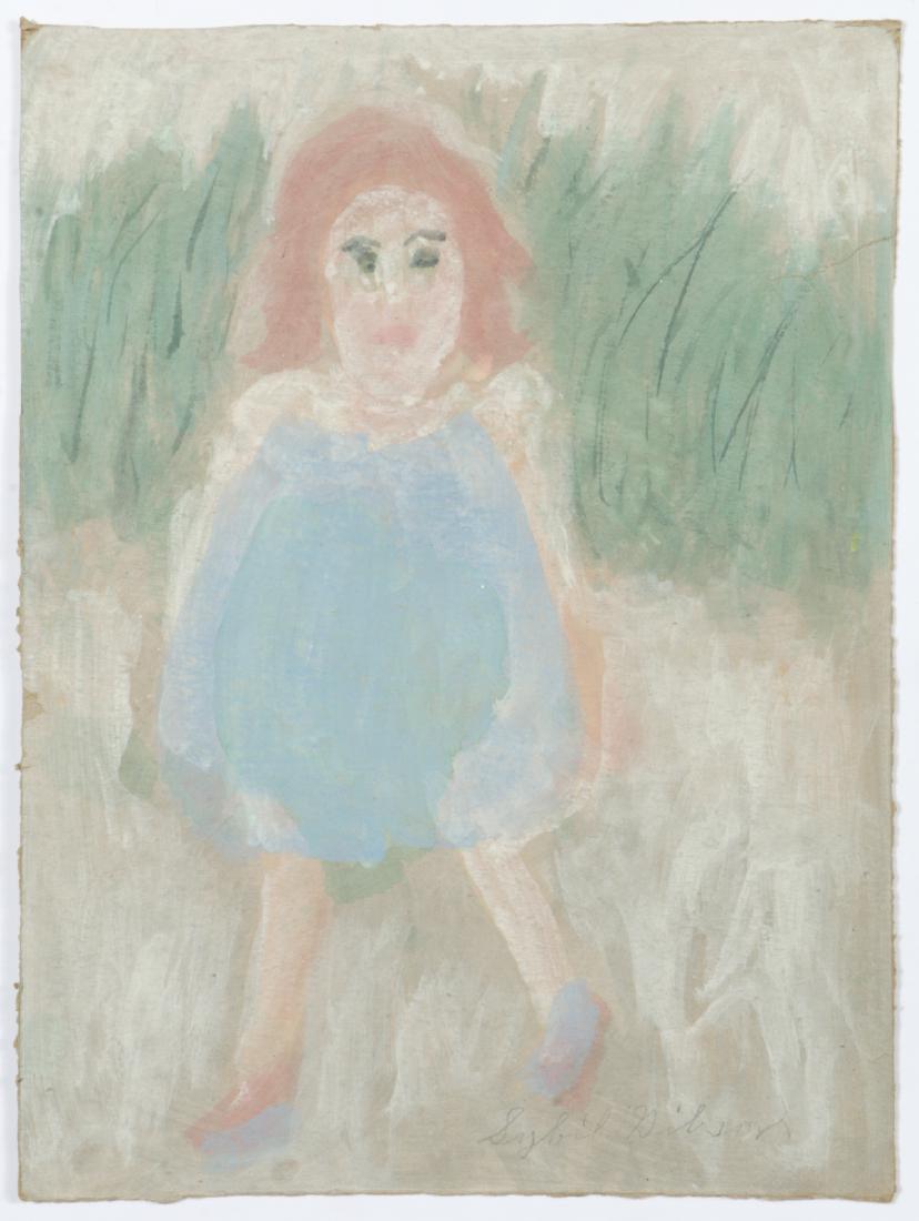Sybil Gibson (1908-1995) Mixed Media, 24.25'' x 18.25'': Sybil Gibson (American, 1908-1995) Girl in Blue Dress. Mixed Media Painting on paper, signed. Unframed. Size: 24.25'' x 18.25'', 62 x 46 cm (board).