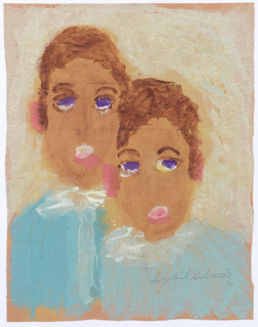 Sybil Gibson (1908-1995) Mixed Media, 24'' x 18.5'': Sybil Gibson (American, 1908-1995) 2 Boys in Blue Shirts. Mixed Media Painting on paper, signed. Unframed. Size: 24'' x 18.5'', 61 x 47 cm (sheet).