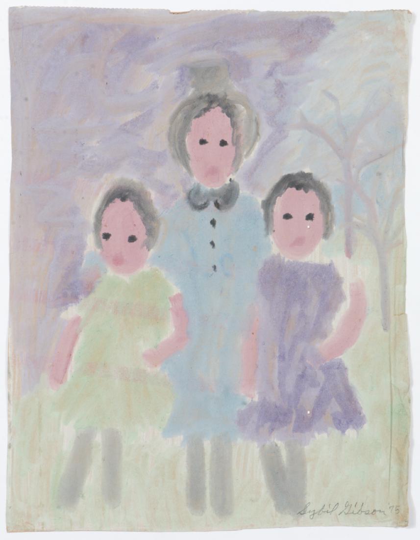 Sybil Gibson (1908-1995) "It was a Windy Day - Nelly's: Sybil Gibson (American, 1908-1995) "It was a Windy Day - Nelly's New Coat Felt Good", 1975, Mixed Media Painting on paper, signed. Unframed. Size: 25'' x 19.5'', 64 x 50 cm (sheet).