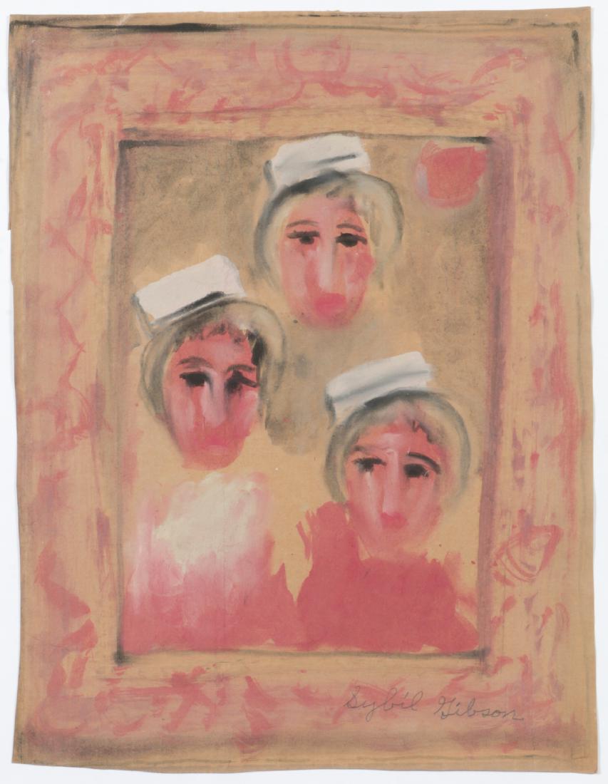 Sybil Gibson (1908-1995) Mixed Media, 24'' x 18.25'': Sybil Gibson (American, 1908-1995) 3 Nurses. Mixed Media Painting on paper, signed. Unframed. Size: 24'' x 18.25'', 61 x 46 cm (sheet).