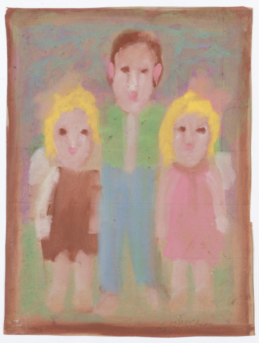 Sybil Gibson (1908-1995) Mixed Media, 21.25'' x 16'': Sybil Gibson (American, 1908-1995) Family Portrait. Mixed Media Painting on paper, signed. Unframed. Size: 21.25'' x 16'', 54 x 41 cm (sheet).