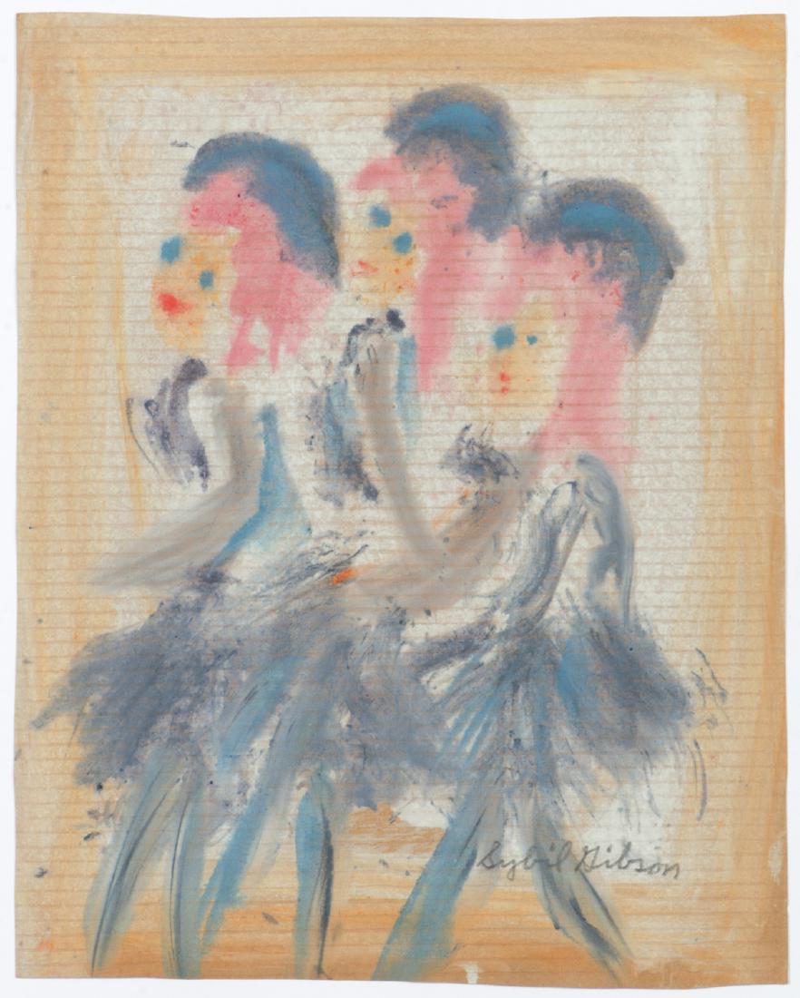 Sybil Gibson (1908-1995) Mixed Media, 20.25'' x 16'': Sybil Gibson (American, 1908-1995) 3 Women in Blue. Mixed Media Painting on paper, signed. Unframed. Size: 20.25'' x 16'', 51 x 41 cm (sheet).
