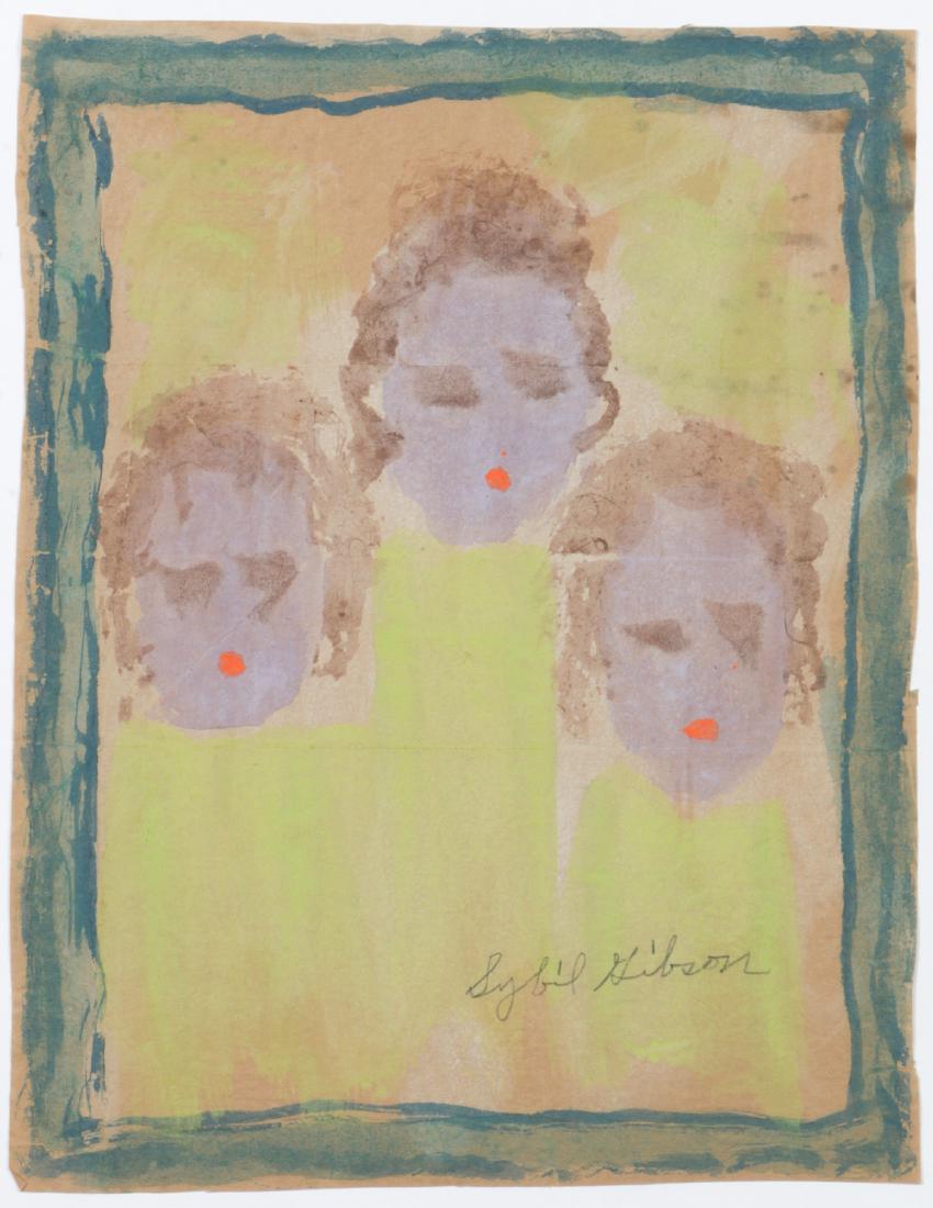 Sybil Gibson (1908-1995) Mixed Media, 19'' x 15'': Sybil Gibson (American, 1908-1995) 3 Faces. Mixed Media Painting on paper, signed. Unframed. Size: 19'' x 15'', 48 x 38 cm (sheet).