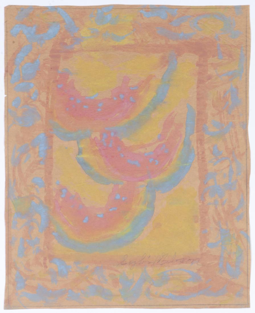 Sybil Gibson (1908-1995) Mixed Media, 20.25'' x 16.5'': Sybil Gibson (American, 1908-1995) Watermelons, Mixed Media Painting on paper, signed. Unframed. Size: 20.25'' x 16.5'', 51 x 42 cm (sheet).