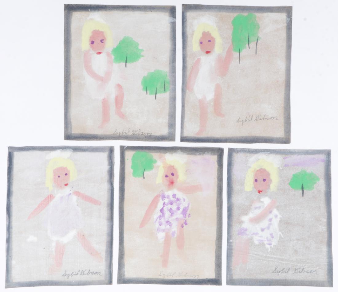 Sybil Gibson (1908-1995) Group of 5 Works on Paper: Sybil Gibson (American, 1908-1995) Group of 5 Works, Each Mixed Media Painting on paper, each signed. Unframed. Ranging in size from 16.25'' x 13.5'', 41 x 34 cm (sheet) to 16.25'' x 12.5'', 41 x 32 c