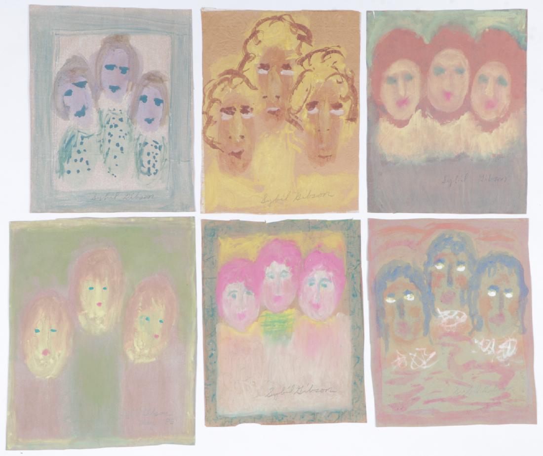 Sybil Gibson (1908-1995) Group of 6 Works: Sybil Gibson (American, 1908-1995) Group of 6 Works, Each Mixed Media Painting on paper, signed. Unframed. Ranging in size from 20'' x 16.25'', 51 x 41 cm (sheet) to 18.25'' x 14.25'', 46 x 36 cm (she