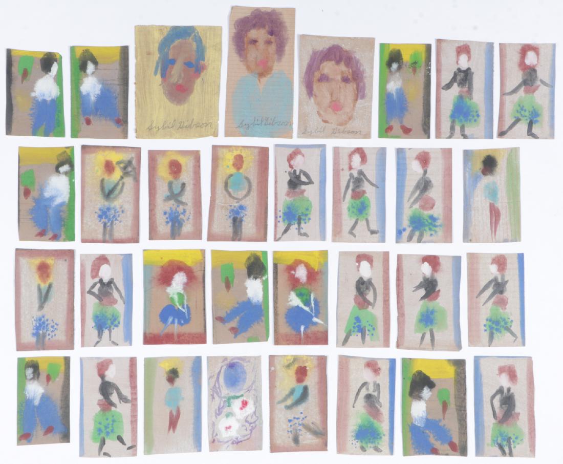 Sybil Gibson (1908-1995) Group of 32 Works: Sybil Gibson (American, 1908-1995) Group of 32 Works, Each Mixed Media Painting on paper, each signed. Unframed. Ranging in size from 7.25'' x 5.25'', 18 x 13 cm (sheet) to 5.5'' x 3.25'', 14 x 8 cm (