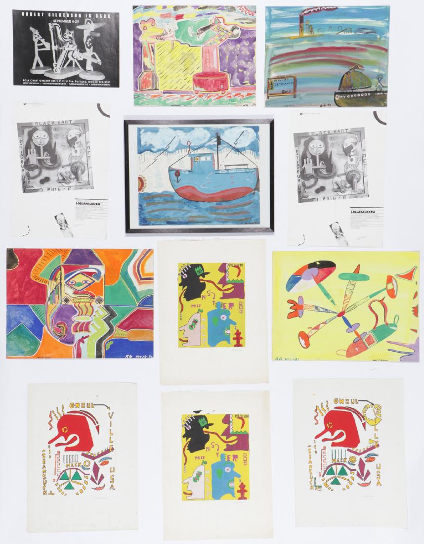 Robert Gilkerson (20th c.) Group of 12: Robert Gilkerson (20th c.) Group of 12: Including 3 Exhibition Posters (2 signed); 4 Paintings on Paper, mixed media, signed; 4 Limited Ed. Prints, signed. Each Unframed. Ranging in size from 18'' x 2