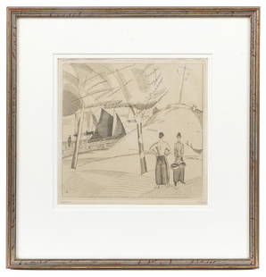 Jean-Emile Laboureur (French, 1877-1943): Jean-Emile Laboureur (French, 1877-1943) Le Semaphore (Le Croisic), 1923. Signed in pencil l.l. Numbered in pencil l.r.: 33/50. Etching. Framed. Size: 7 3/8" x 7 5/8" (18.7 x 19.4 cm.)