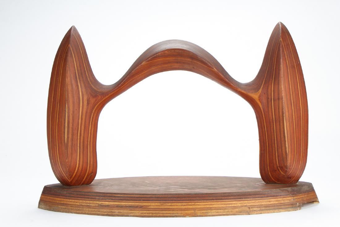Earl Wilkie (1930-2009) Genesis Series Sculpture: Earl Wilkie (American, 1930-2009) Genesis series carved wood sculpture. Size: 18.75'' x 12.25'' x 28.5'' (48 x 31 x 72 cm).