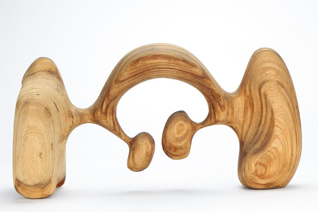 Earl Wilkie (1930-2009) Genesis Series Sculpture: Earl Wilkie (American, 1930-2009) Genesis series carved wood sculpture. Size: 13'' x 25'' x 9.5'' (33 x 64 x 24 cm).